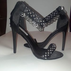 Black Studded Ankle Strap Heel Sandals Size 10